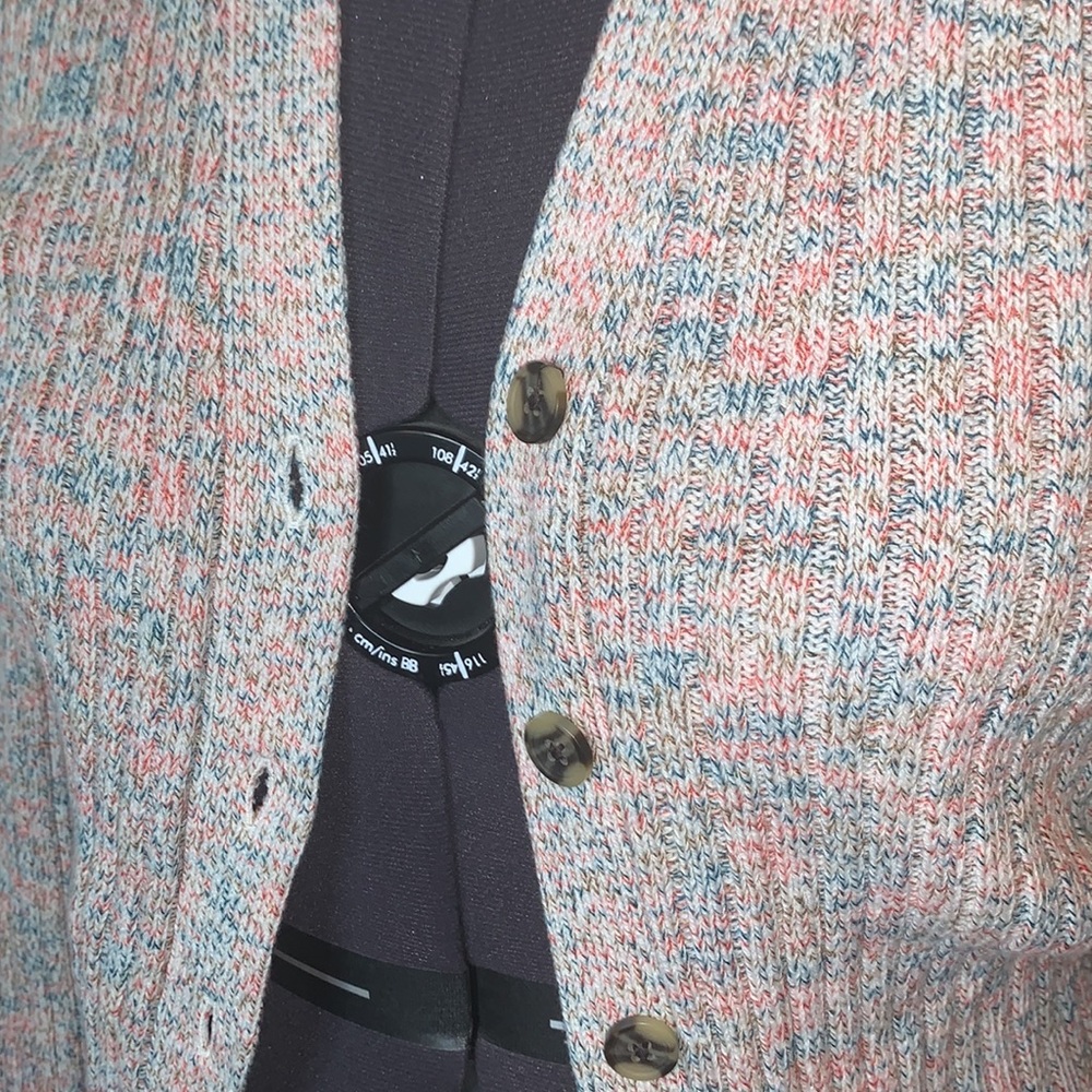 LOFT | NWT Marled V-Neck Button Cardigan Peach Navy Knit Sweater | S - Picture 2 of 5